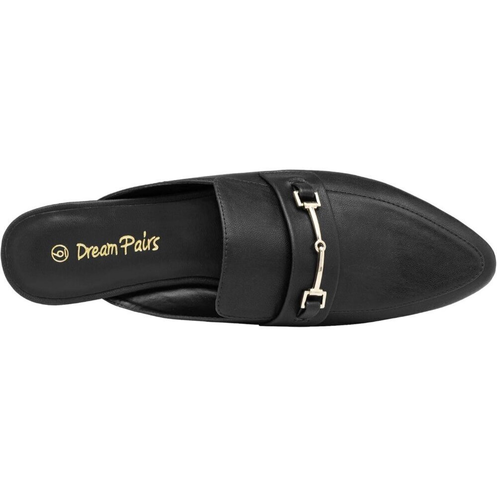 🆕Women's Black PU Buckle Mules Pointed Toe Slip-On Loafer Backless Flats - Picture 4 of 8